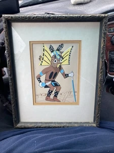 Kachina Mongwa Great Horned Owl Tribal Art Framed & Matted Print Hopi- 13”x10” - Picture 1 of 7