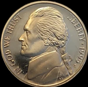 Hermosa moneda camafeo Jefferson 1995-S a prueba de níquel con 6FS (6 pasos completos) - Imagen 1 de 4