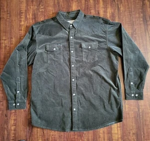 Poncho The Zilker Corduroy Western Style Pearl Snaps Shirt Men's XL Olive Green - Picture 1 of 11