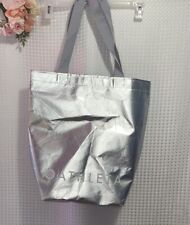 ATHLETA Reusable Silver Large Bag Tote 17” X 17” x 7" Logo Canvas Handles