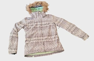 womens Roxy winter Jacket Womens L Dry Flight 10K zigzag Fur Hood Coat Y2K vgc - Picture 1 of 13