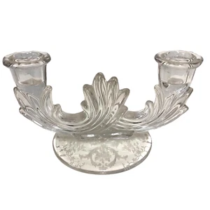 FOSTORIA ART GLASS CLEAR CRYSTAL BAROQUE Double Candlestick Candle Holder Decor - Picture 1 of 6