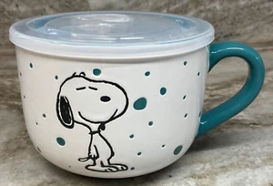 Peanuts Happy Snoopy Soup Mug With Handle And Vented Lid Teal Color 25 oz New. - Picture 1 of 16