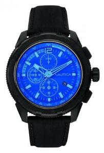 Reloj Hombre NAUTICA NT 647 NAI21504G Chrono Cuero Negro Azul Sub 100mt