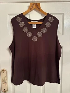 Susan Graver Style Brown Sleeveless Top With Sequin Detail Size BNWT 3XL - Picture 1 of 7