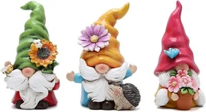 Set of 3 Spring Gnome Decorations: Flower Ornaments Summer Figurines for Outdoor - Picture 1 of 6
