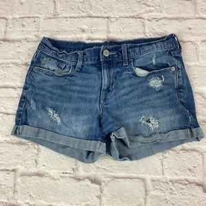 Old Navy Boyfriend Jeans Shorts Womens Size 4 Blue Cuffed Distressed - Picture 1 of 9