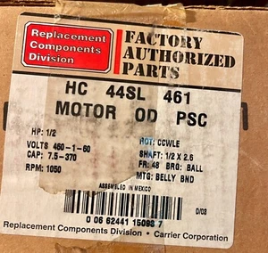 New Surplus Carrier HC44SL461 Motor 1/2 HP 460V Single Phase 1050 rpm Frame 48 - Picture 1 of 1