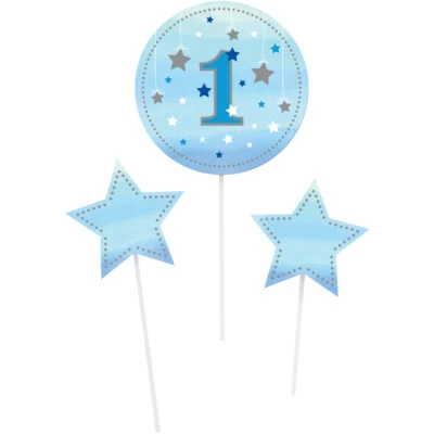 Twinkle Twinkle Little Star Boy Centrepiece Sticks 3 Pack Boy Blue 1st Birthday  - Image 1 of 2