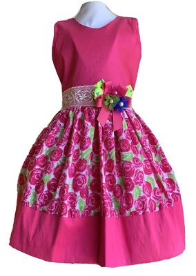 Girls Dress Size 4 Pink Floral Birthday Pageant Holiday School Church Handmade - Image 1 of 4