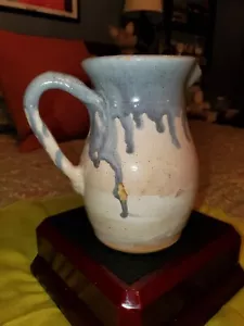 Peppertown Pottery 7” Blue Glaze Pitcher signed RILEY Vintage Mississippi EUC - Picture 1 of 9