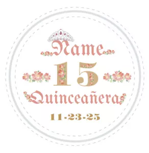15 MIS QUINCE NOMBRE DE LA CORONA ETIQUETA PERSONALIZADA DE CUMPLEAÑOS DE LA FIESTA DIFERENTES TAMAÑOS - Imagen 1 de 25