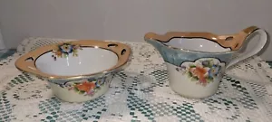 Noritake Hand Painted Creamer And Open Sugar Bowl Gold Accents Floral Designs - Picture 1 of 12