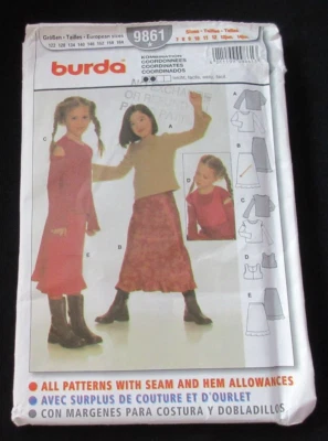 BURDA PATTERN #9861~GIRLS SKIRTS~TOPS~SIZE 7-14~UNCUT~2002 - image 1 of 2