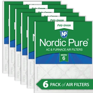10x10x1 MERV 6 Poly Green AC Furnace Air Filter 6 Pack - Captures Dust/Pollen - Picture 1 of 6