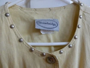 Womens Stonebridge butter yellow flax/rayon jacket/blouse scalloped hem w/brads - Picture 1 of 5
