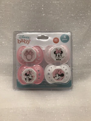 Disney Bebé Niña Minnie Mouse Rosa Ortho Chupetes Binkys Chupetes 4 Piezas NUEVO  Foto 1 de 4