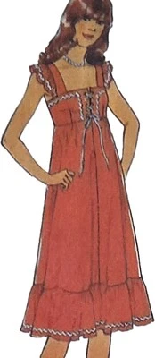 1970s Square Neck Cap Sleeve Lace Up Tiered Dress Style Sewing Pattern 1949 - Image 1 of 3