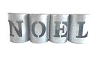 Galvanized Metal Tealight Candle Holders with Noel Cutout Design, 4 Piece Set