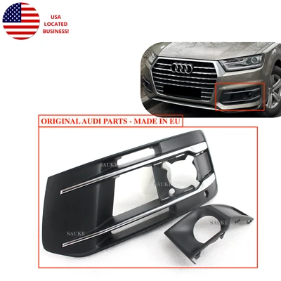 for 2016- 19 Q7 front bumper LH side grille insert chrome with radar 2pc set OEM - Image 1 of 4