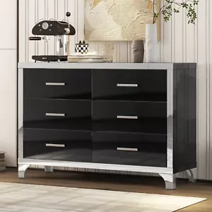 Elegant High Gloss Dresser with Metal Handle,Mirrored Storage Cabinet with 6 D - Picture 1 of 20