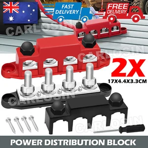 2pcs 4 Post Power Distribution Block Terminal Screw Bus Bar 250A 12V-48V DC M8 - Picture 1 of 11