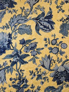 14,5 Jahre Richloom Gelbgold Metallic Blau Blumenmuster Baumwolle Polster Jacobean - Bild 1 von 11
