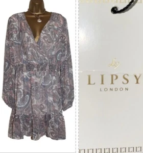 Lipsy Paisley Wrap Dress 16 Multi Ivory Pastel Fit Flare Skater Party Wedding - Picture 1 of 16