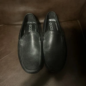 Ecco Mens Black Classic Moc Toe Loafer Shoes Slip On Leather Upper Size 43 9-9.5 - Picture 1 of 10