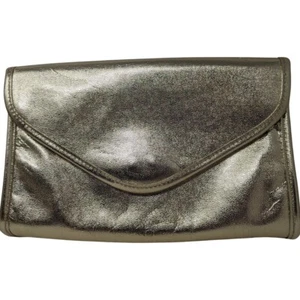 Bolso sin asas sobre de cuero vegano dorado de la década de 1980 - Una declaración de moda vintage #566 - Imagen 1 de 6