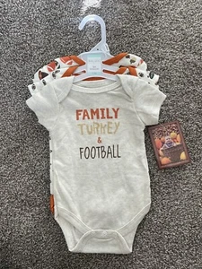 NWT THANKSGIVING bodysuits BABYGEAR 0-3 Months FAMILY TURKEY FOOTBALL BOYS - Picture 1 of 5
