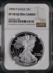 PF70 UCAM 1999-P American Silver Eagle - Brown Label NGC Spot Free White - Picture 1 of 2