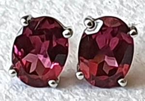8x6mm 2.54ct Oval cut Rhodolite Garnet Solid 9ct 9K White Gold Stud Earrings - Picture 1 of 7