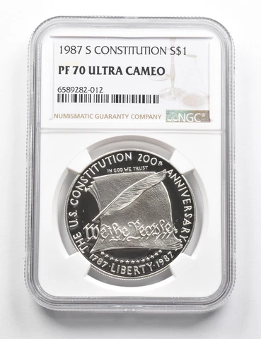 PF70 UCAM 1987-S Constitution Bicentennial Commemorative Silver Dollar NGC *9837 Cover