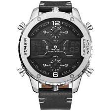 Weide WH6401 MIYOTA Movement Triple Hour Wrist Watch Silver Black