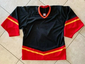 CCM HOCKEY JERSEY # 6 Black Red & Yellow BORDER NO LOGO MED MADE IN CANADA - Picture 1 of 5
