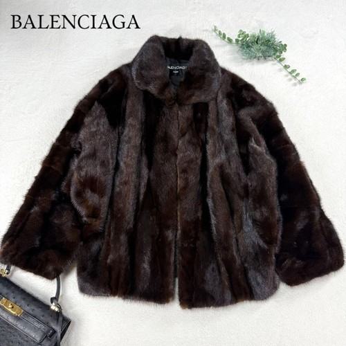 BALENCIAGA Cappotto donna pelliccia visone D BR Dolman maniche vestibilità rilassata L26 0" W30 7"
