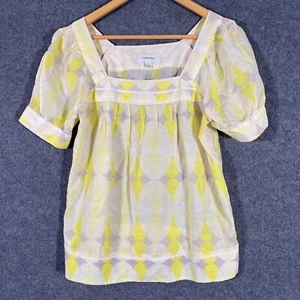 Country Road Shirt Womens Small White Yellow Top Tunic Peasant Corporate Office - Picture 1 of 10