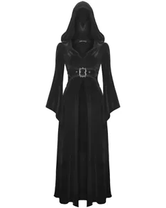 Dark In Love Womens Long Gothic Witch Hooded Velvet Cloak Jacket - Picture 1 of 13