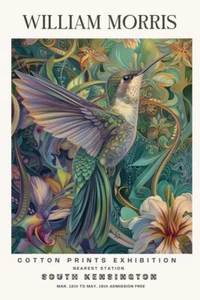 Impresión de póster de pared de exposición estampados de algodón colibrí William Morris vintage - Imagen 1 de 6