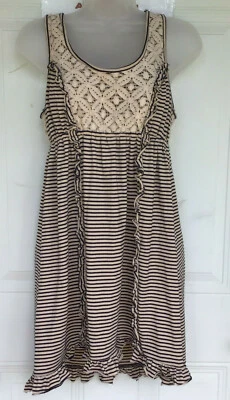 WOMEN'S EYELASH COUTURE NAVY OFF WHITE STRIPED TUNIC OR DRESS MED LACE - Image 1 of 4