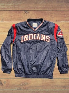 VTG Cleveland Indians Jacket Mens L Blue Windbreaker Pullover 90s MLB Carl Banks - Picture 1 of 9