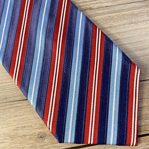 ERMENEGILDO ZEGNA Silk Blend Neck Tie ITALY Luxury STRIPED Blue/White/Red 59" - Picture 1 of 5