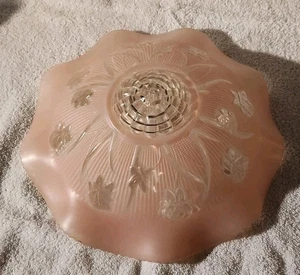 JEANETTE IRIS FISCHGRÄT ROSA Glas Deckenleuchte Befestigung gekräuselter Schirm 12" - Bild 1 von 7
