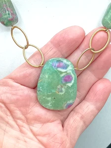 Juego de pendientes collar rubí fucsita plata esterlina oro vermeil clip firmado - Imagen 1 de 10