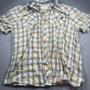 BKE Vintage 1967 Shirt Mens Size 2XL Yellow Plaid Athletic Fit Pearl Snap - Picture 1 of 7