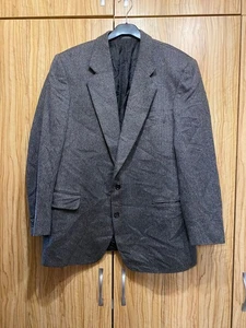 BURBERRYS' CASHMERE GREY HERRINGBONE PRINT CLASSIC BLAZER-54 - Picture 1 of 11