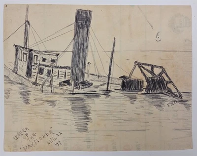 Antiguo "Naufragio del Mayflower" dibujado a mano 22 de agosto de 1899 Nueva York  Foto 1 de 2