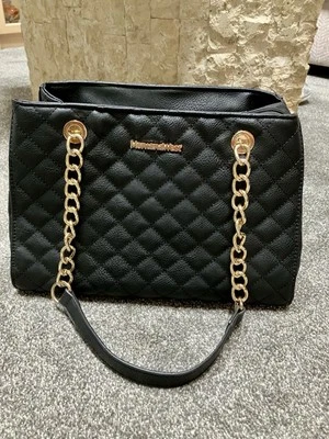 Montana West MEDIUM Tote Bag Women’s Quilted Gold Chain Handbag Black Purse - Image 1 of 4