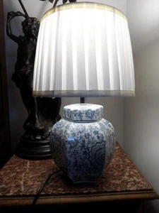 Modern Hamptons style aqua turquoise Blue & White Ginger Jar Shape Lamp & Shade - Picture 1 of 9